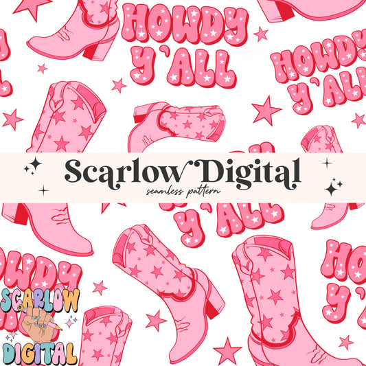 Howdy Y'all Seamless Pattern-Western Sublimation Digital Design Download-cowgirl seamless pattern, preppy seamless file, girly seamless file