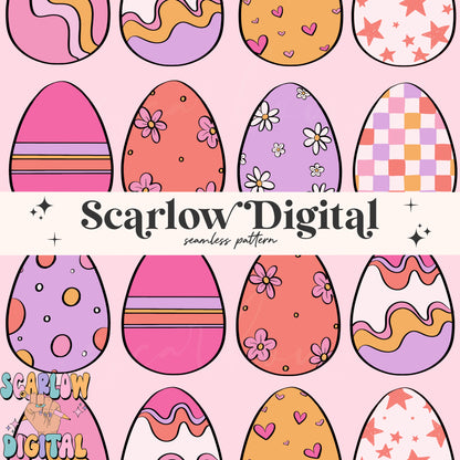 Preppy Eggs Seamless Pattern-Easter Sublimation Digital Design Download-girly seamless pattern, spring seamless file, easter seamless design