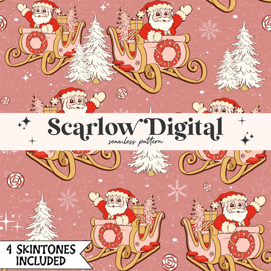 Santa's Sleigh Seamless Pattern-Christmas Sublimation Digital Design Download-funny christmas seamless pattern, girl christmas seamless file