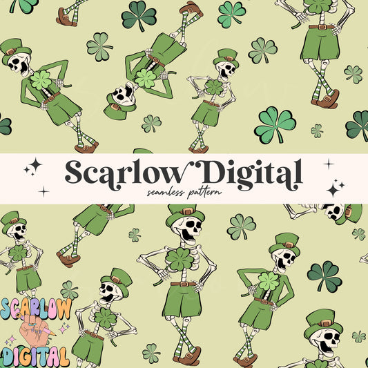 Lucky Skeletons Seamless Pattern-St Patrick's Day Sublimation Digital Design Download-shamrock seamless, irish seamless, funny seamless
