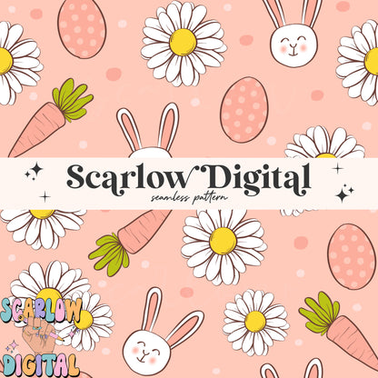 Boho Easter Seamless Pattern Digital Design Download, carrots seamless pattern, floral seamless pattern, easter bunny seamless pattern