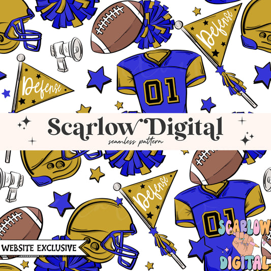 Website Exclusive: Royal Blue and Gold Football Seamless Pattern Digital Design Download