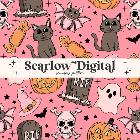 Spooky Seamless Pattern-Halloween Sublimation Digital Design Download-repeating patterns, kids seamless, ghost seamless, black cat seamless