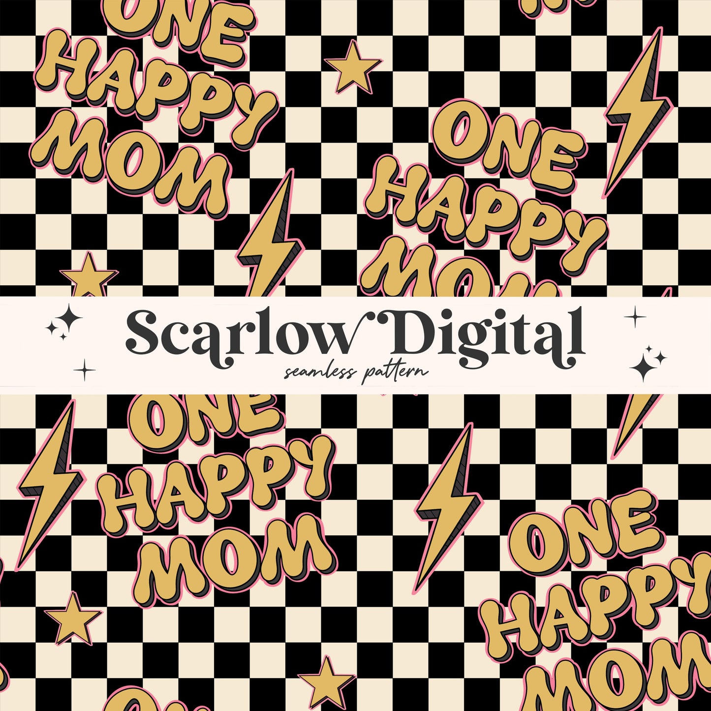 One Happy Mom Seamless Pattern Sublimation Digital Design Download, checkered seamless file, retro sublimation, adult seamless patterns