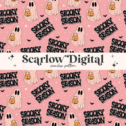 Spooky Season Seamless Pattern-Halloween Sublimation Digital Design Download-cute ghost seamless, spooky girl seamless, pumpkin seamless