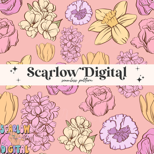 Floral Seamless Pattern-Spring Sublimation Digital Design Download-spring flowers seamless pattern, summer seamless, girly seamless pattern