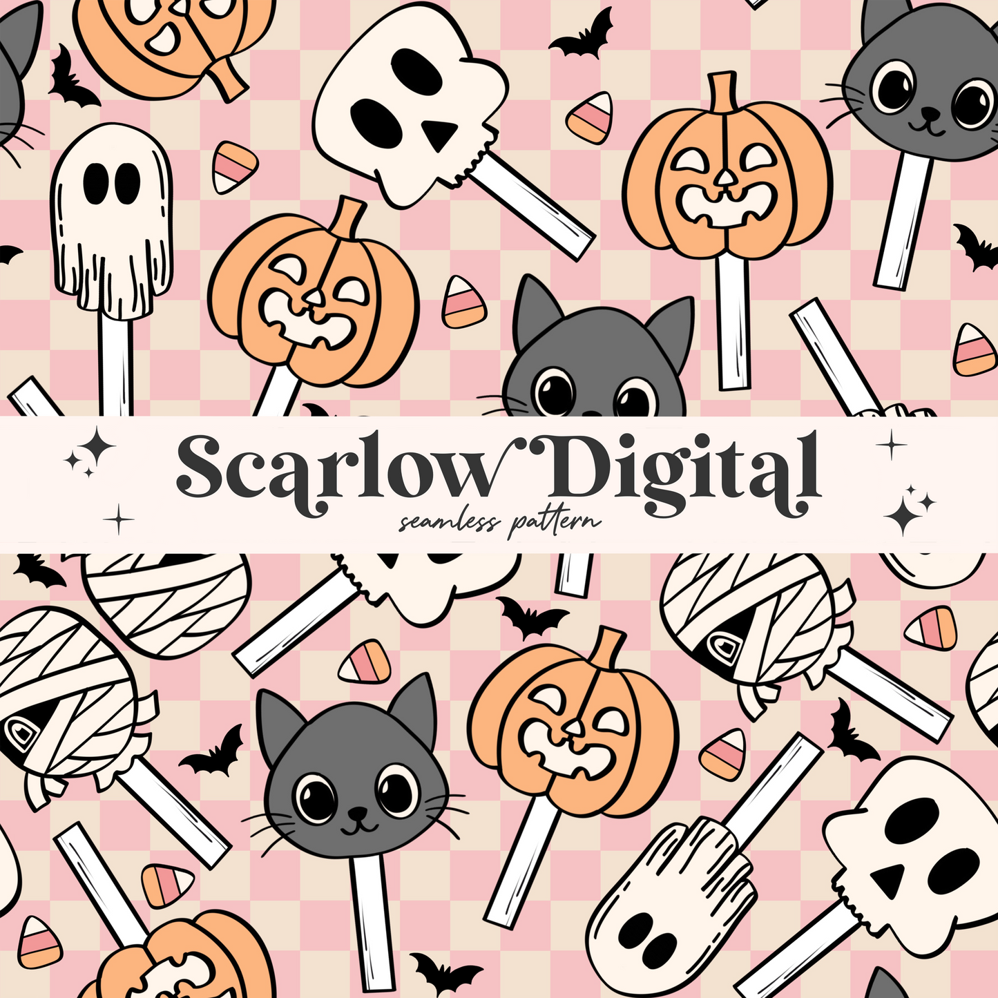 Spooky Suckers Seamless Pattern-Halloween Sublimation Digital Design Download-girl seamless file, halloween surface pattern, kids seamless