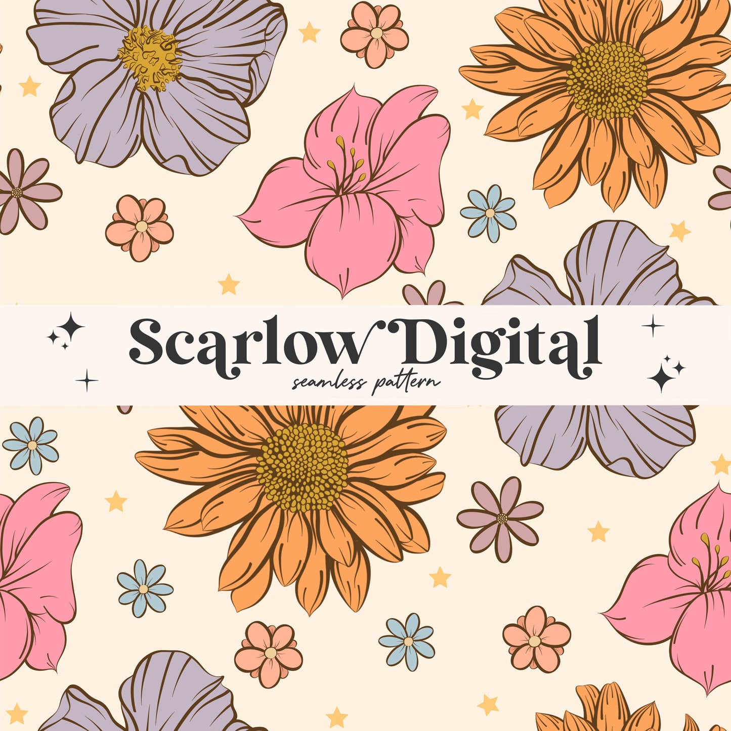 Floral Seamless Pattern Sublimation Digital Design Download, boho seamless, flowers seamless, colorful seamless, retro seamless patterns