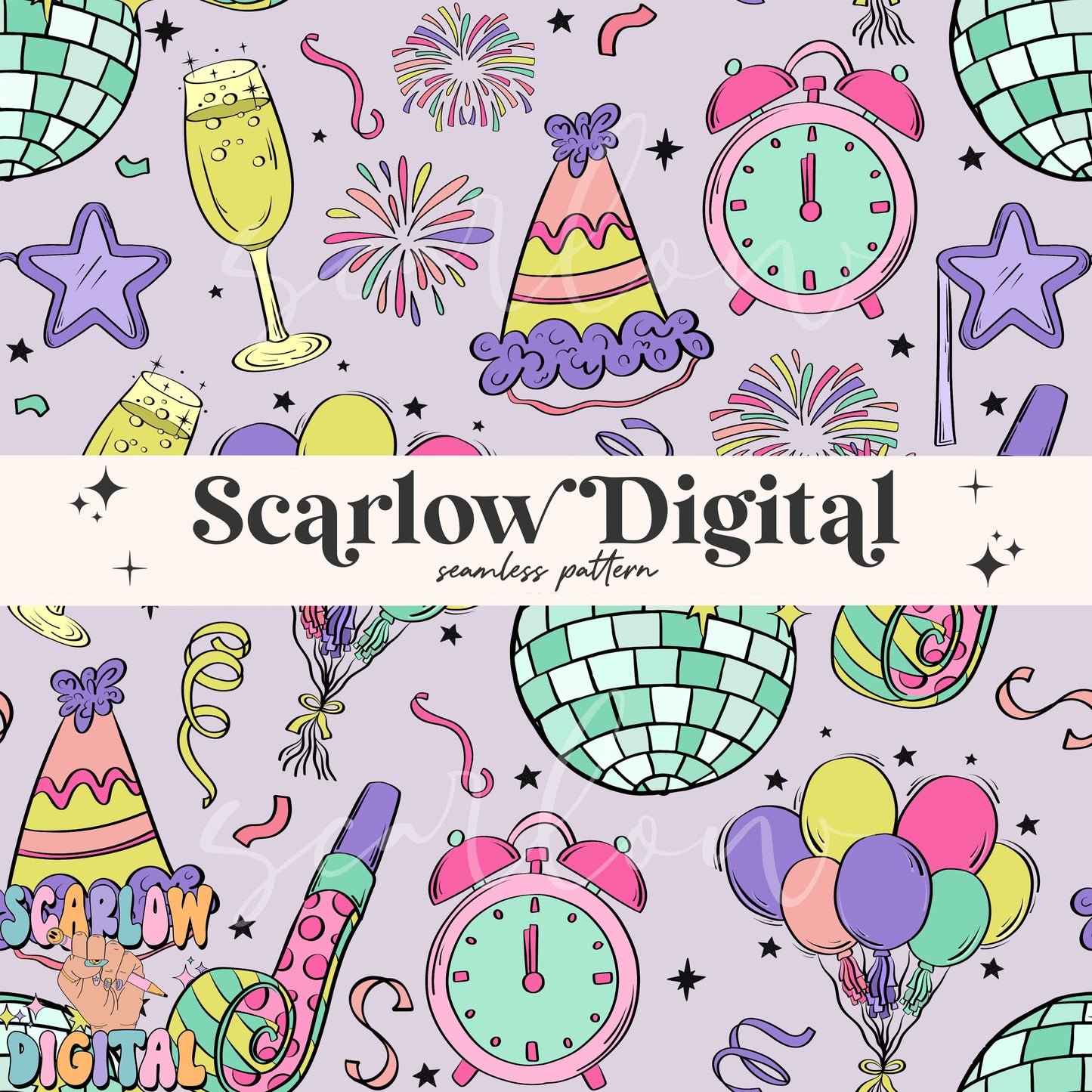 New Years Seamless Pattern Sublimation Digital Design Download, party seamless, happy new years seamless, disco seamless, fireworks seamless