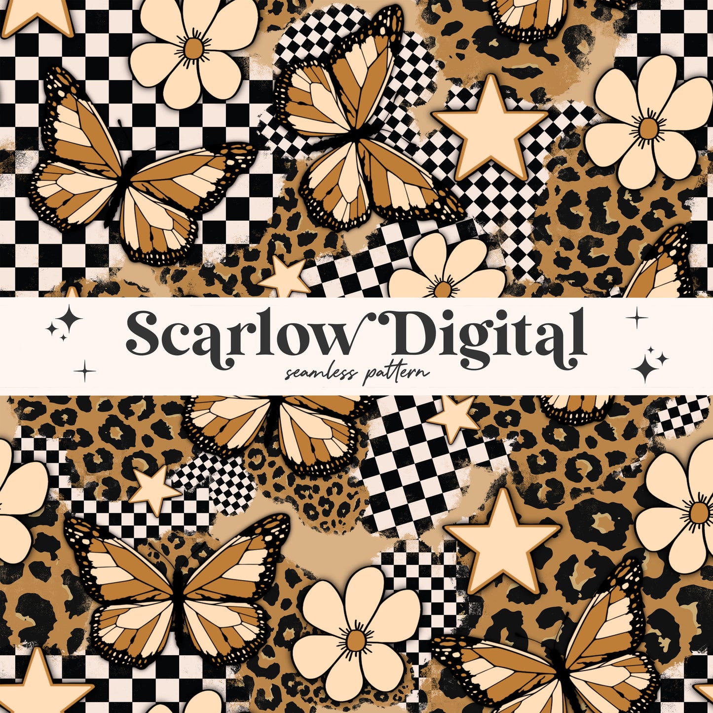 Rocker Seamless Pattern-Leopard Print Sublimation Digital Design Download-checkered seamless file, grunge seamless, girl seamless pattern