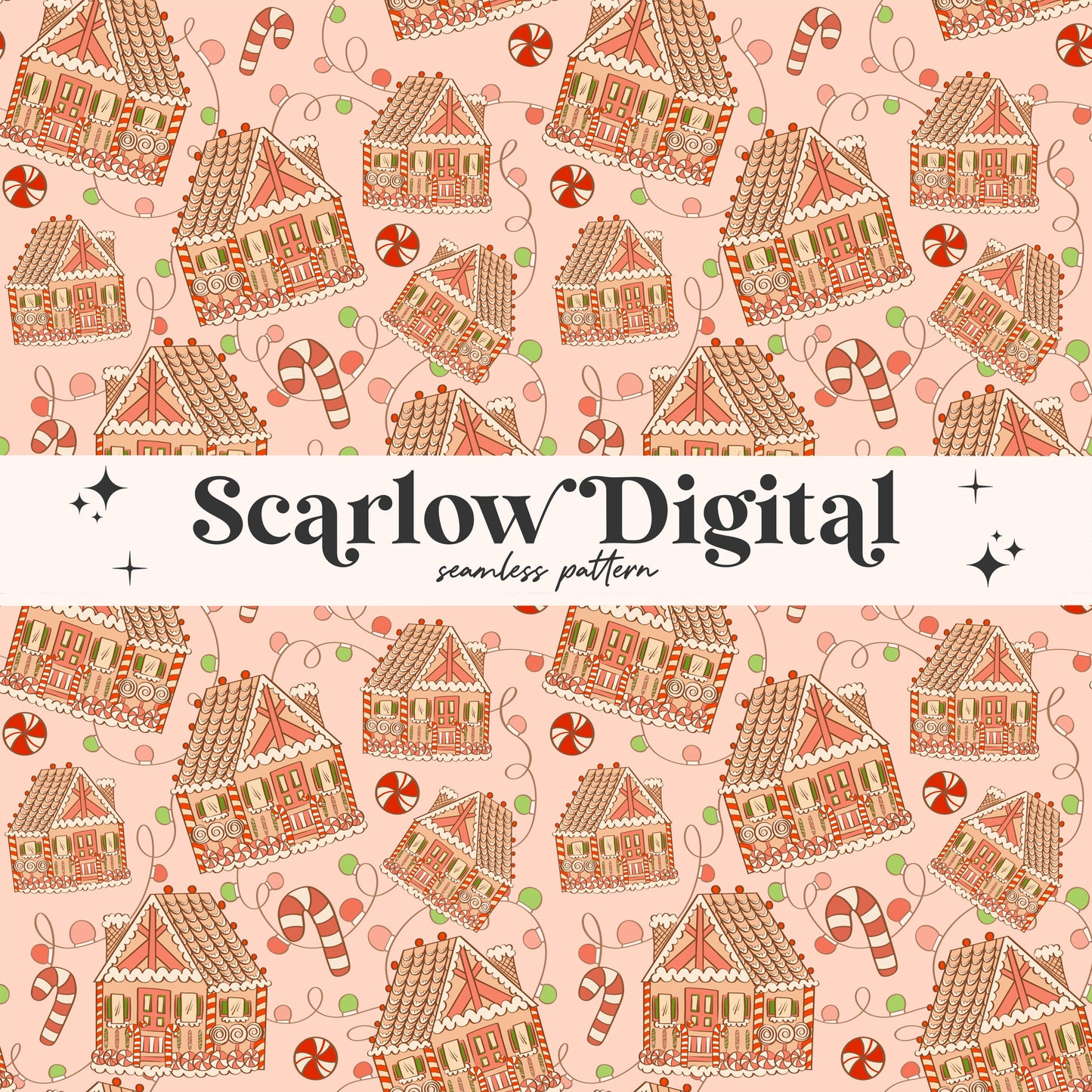 Gingerbread House Seamless Pattern-Christmas Sublimation Digital Design Download-christmas lights seamless pattern, candy cane seamless file