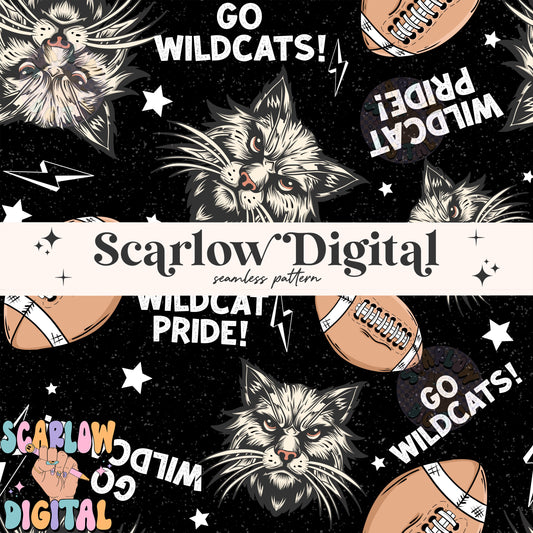 Wildcats Seamless Pattern Digital Design Download, Wildcats football seamless file, team mascot digital prints, football season seamless