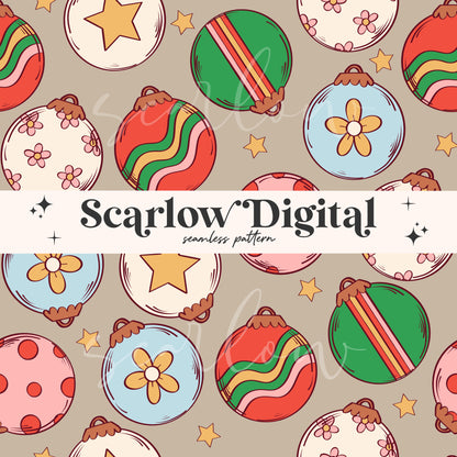 Ornaments Seamless Pattern-Christmas Sublimation Digital Design Download-floral christmas seamless, girly christmas seamless pattern design