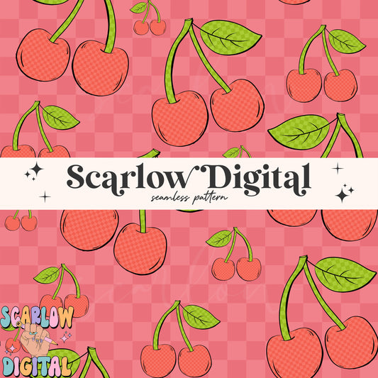 Checkered Cherries Seamless Pattern-Valentine's Day Sublimation Digital Design Download-fruit seamless pattern, summer seamless pattern
