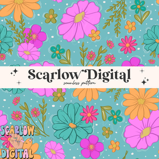 Bright Spring Flowers Seamless Pattern, trendy seamless, daisy seamless, floral digital print, flowers seamless prints, digital paper file