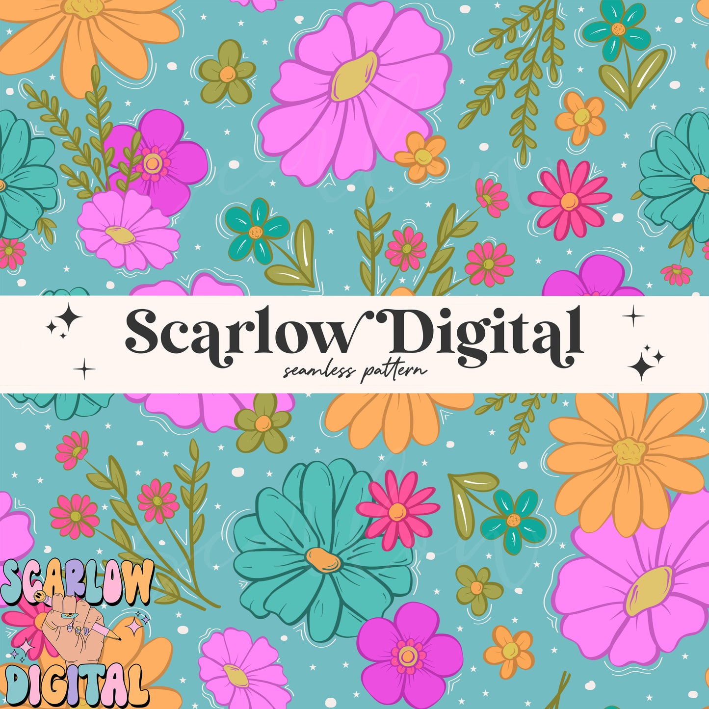 Bright Spring Flowers Seamless Pattern, trendy seamless, daisy seamless, floral digital print, flowers seamless prints, digital paper file