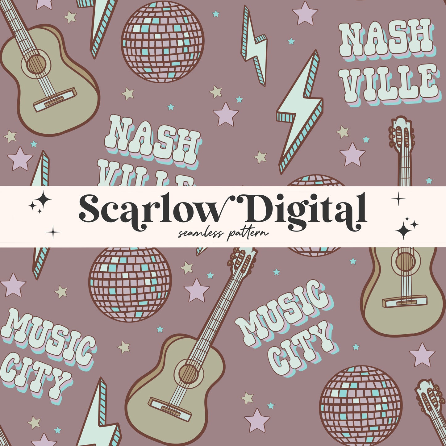 Nashville Seamless Pattern-Country Music Sublimation Digital Design Download-guitar seamless file, adult seamless files, tennessee seamless