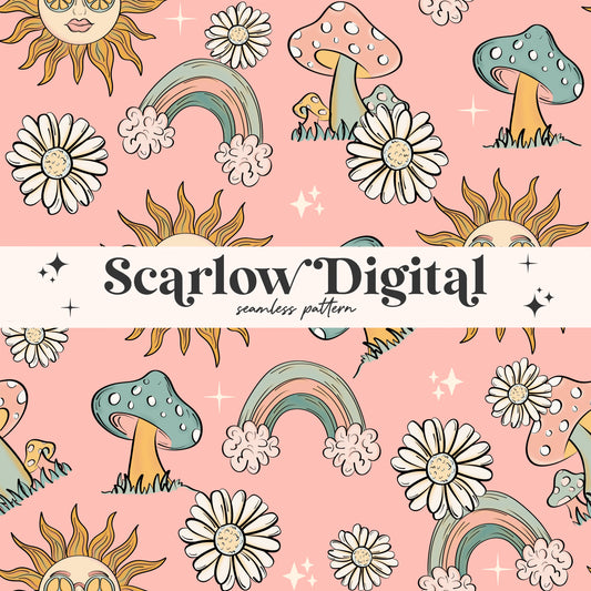 Sunshine Seamless Pattern-Hippie Sublimation Digital Design Download-groovy seamless file, flower surface pattern, trippy seamless pattern