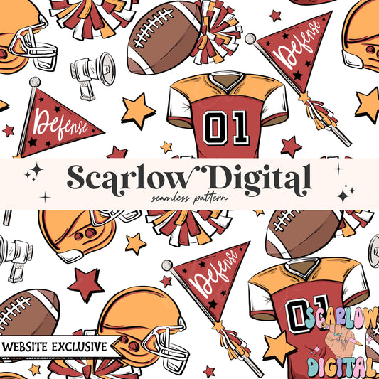 Website Exclusive: Red Yellow and White Football Seamless Pattern Digital Design Download
