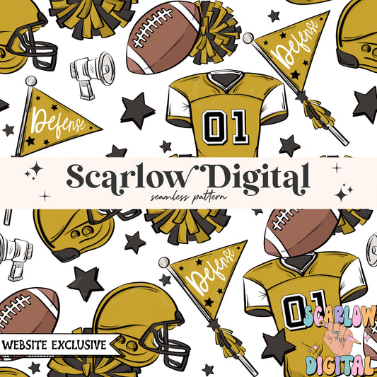 Website Exclusive: Black and Gold Football Seamless Pattern Digital Design Download