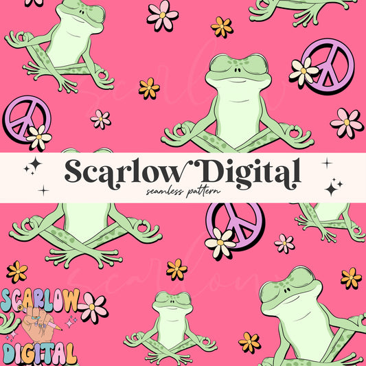 Groovy Frog Seamless Pattern Digital Design Download-peace sign seamless, preppy seamless, retro seamless, hippie seamless, flowers seamless