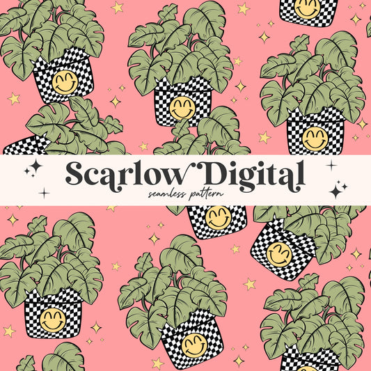 Retro Plant Seamless Pattern Sublimation Digital Design Download, plant mom seamless, adult seamless, preppy seamless, women seamless files