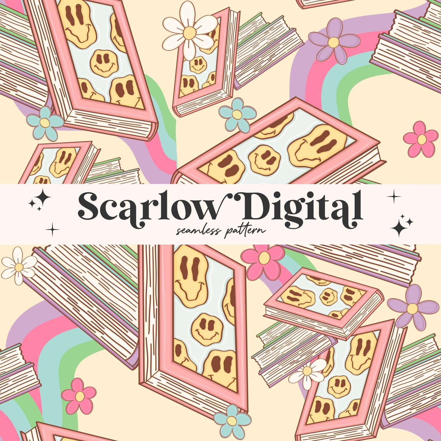 Books Seamless Pattern-Reading Sublimation Digital Design Download-preppy seamless file, flower seamless, book lover seamless, girl seamless