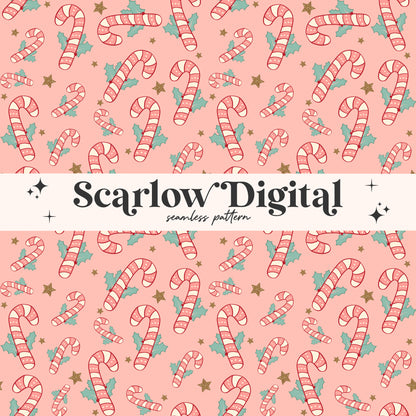 Candy Cane Seamless Pattern-Christmas Sublimation Digital Design Download-boho christmas seamless, girly christmas designs, pink and green