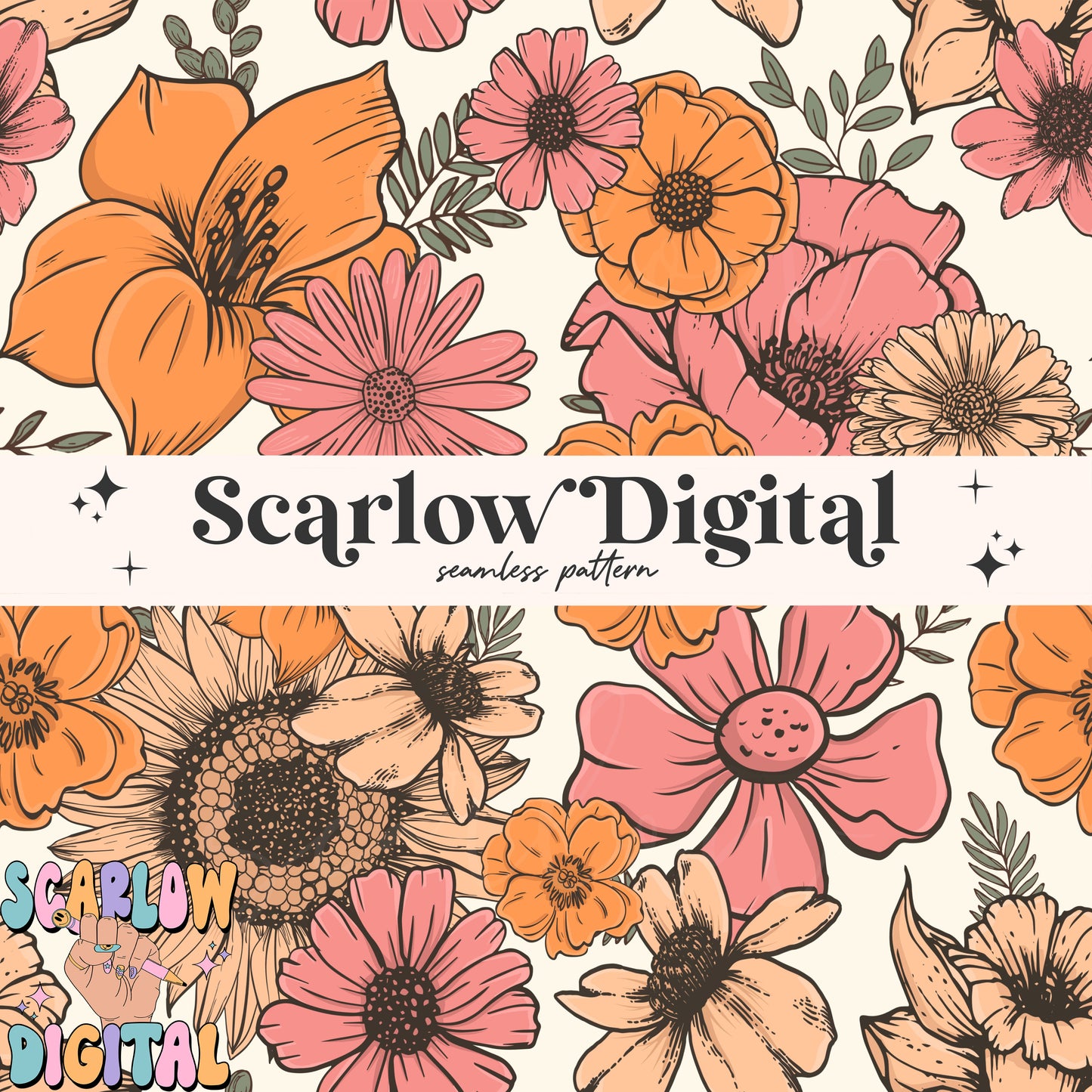 Spring Flowers Seamless Pattern Digital Design Download, floral seamless pattern, vintage style seamless pattern, girly seamless patterns