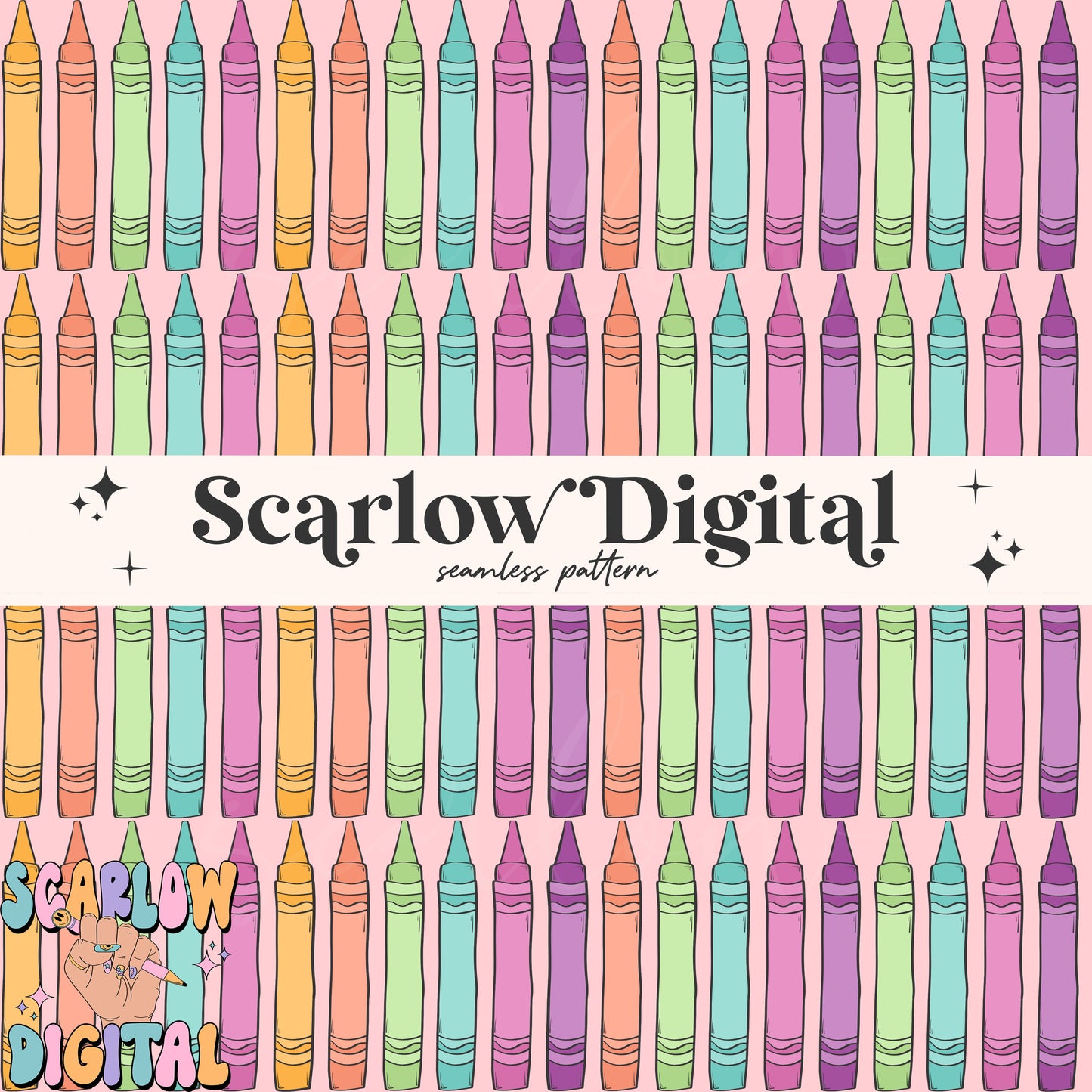 Crayons Seamless Pattern Digital Design Download, back to school digital paper, girl school seamless print, colorful teacher seamless design