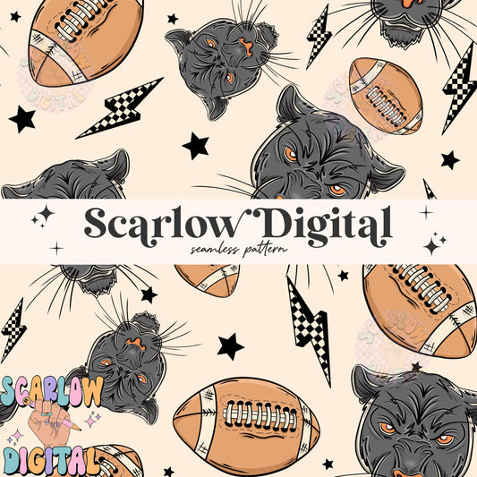Panthers Seamless Pattern Digital Design Download, Panthers football seamless file, team mascot digital prints, football season seamless