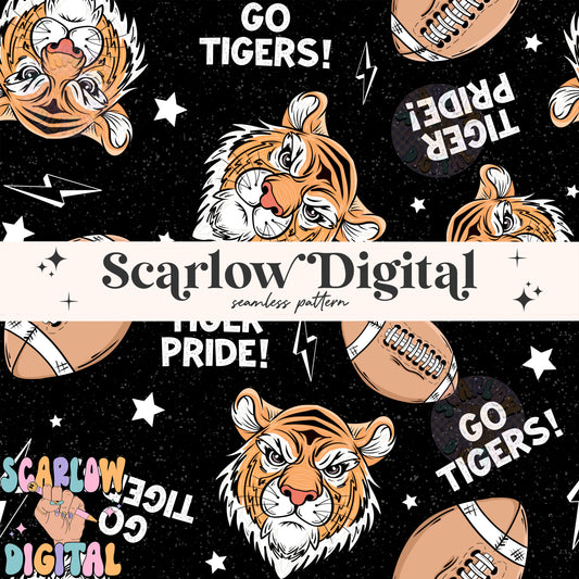 Tigers Seamless Pattern Digital Design Download, Tigers football seamless file, team mascot digital prints, football season seamless
