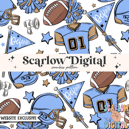 Website Exclusive: Blue and Gold Football Seamless Pattern Digital Design Download