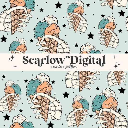 Ice Cream Seamless Pattern-Skeleton Sublimation Digital Design Download-retro boy seamless pattern, kids seamless file, spooky sublimation