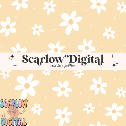 Yellow Flowers Seamless Pattern Digital Design Download, simple floral pattern, doodle flowers seamless, groovy seamless, hippie seamless