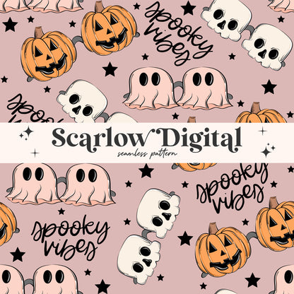 Spooky Vibes Seamless Pattern-Halloween Sublimation Digital Design Download-sunglasses seamless pattern, pumpkin seamless, skull seamless