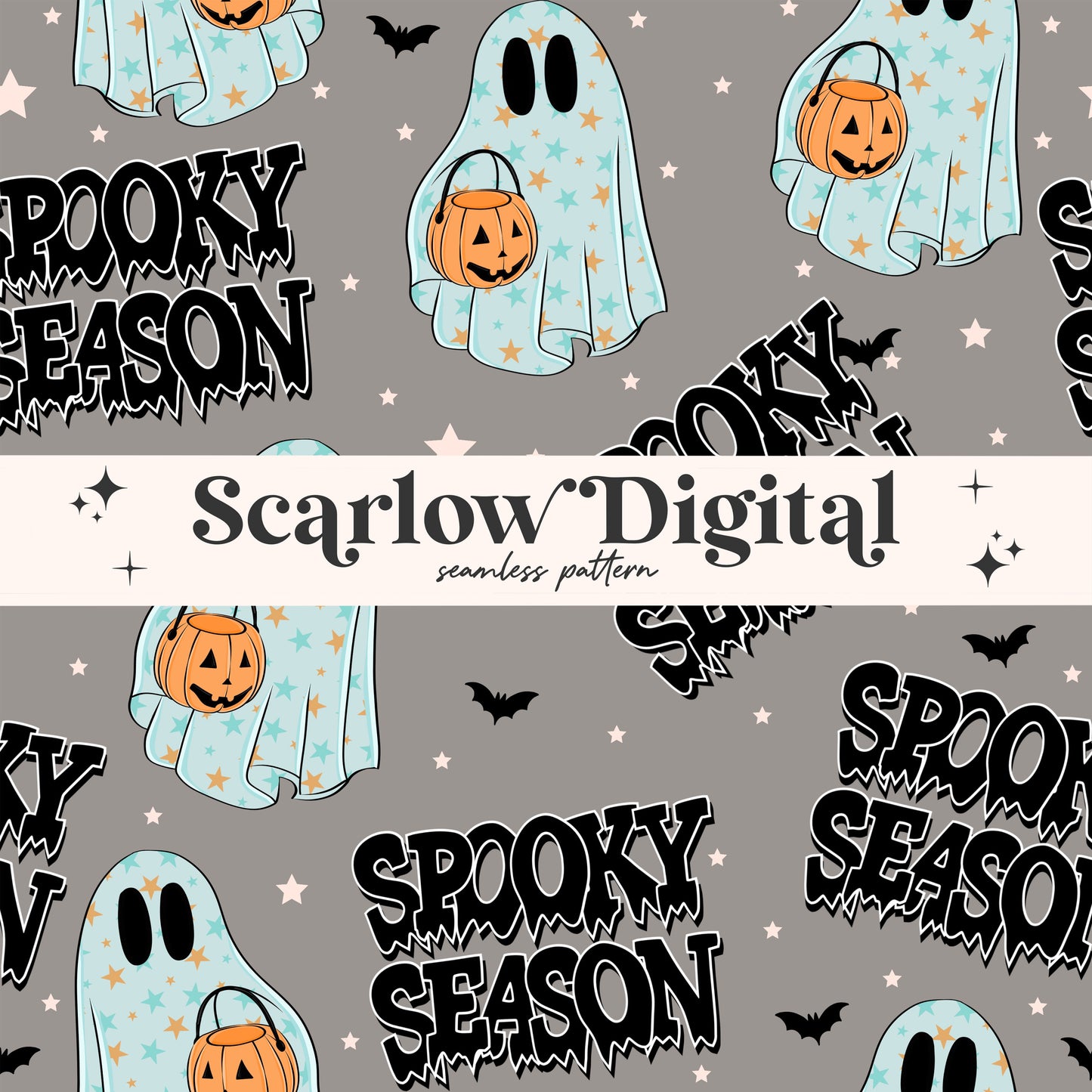 Spooky Season Seamless Pattern-Halloween Sublimation Digital Design Download-cute ghost seamless, spooky boy seamless, pumpkin seamless