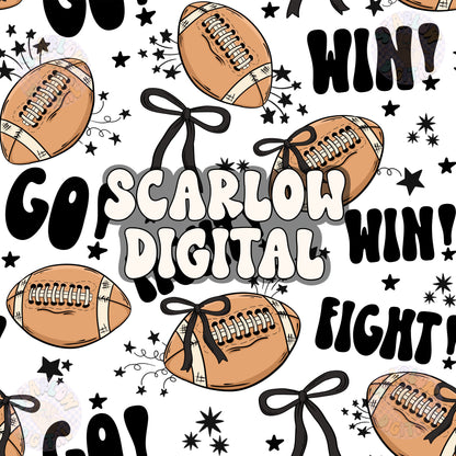 Footballs and Bows Seamless Pattern Digital Design Download, coquette seamless pattern, bows digital prints, football season seamless files