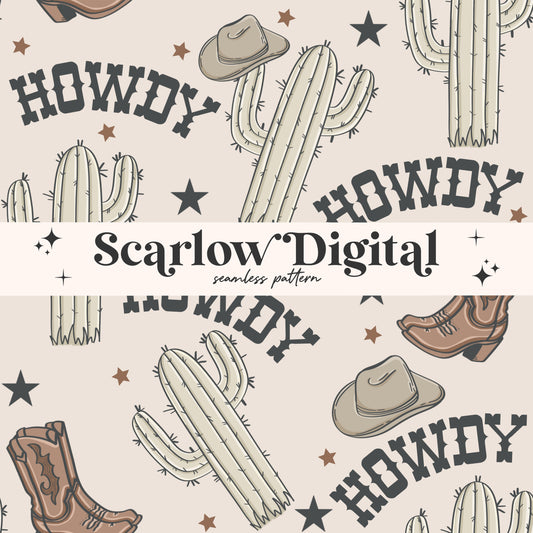 Howdy Seamless Pattern-Western Sublimation Digital Design Download-cactus seamless pattern, cowboy seamless pattern, country boy seamless