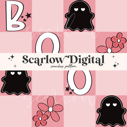 Boo Seamless Pattern-Halloween Sublimation Digital Design Download-spooky season seamless, ghost seamless pattern, floral seamless pattern