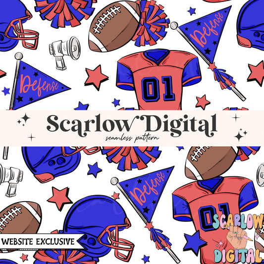Website Exclusive: Red and Royal Blue Football Seamless Pattern Digital Design Download