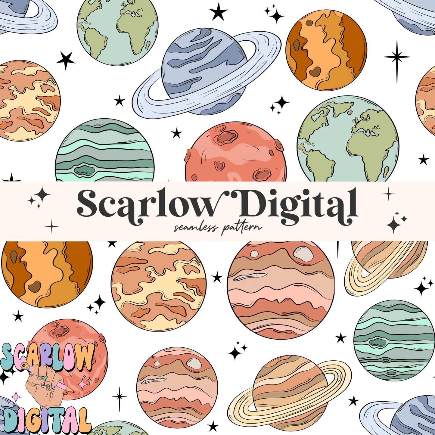 Planets Seamless Pattern Digital Design Download, solar system seamless pattern, outer space seamless pattern, kids seamless, boy seamless