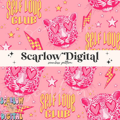 Self Love Club Seamless Pattern-Valentine's Day Sublimation Digital Design Download-hearts seamless, vday seamless pattern, girl seamless