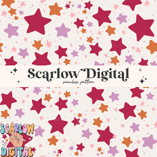 Colorful Stars Seamless Pattern-Retro Sublimation Digital Design Download-preppy seamless pattern, girl seamless pattern, celestial seamless