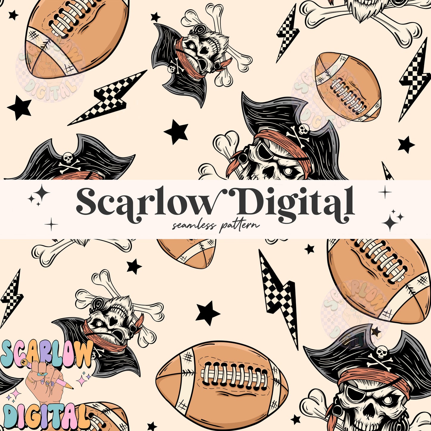 Pirates Seamless Pattern Digital Design Download, Pirates football seamless file, team mascot digital prints, football season seamless