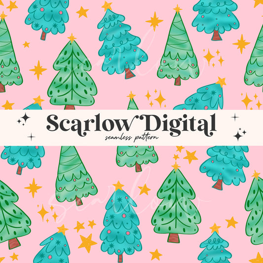 Christmas Trees Seamless Pattern Sublimation Digital Design Download, christmas seamless, girl christmas seamless, pastel christmas seamless