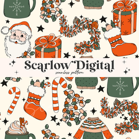 Traditional Christmas Seamless Pattern Sublimation Digital Design Download, santa claus seamless pattern, christmas lights seamless pattern
