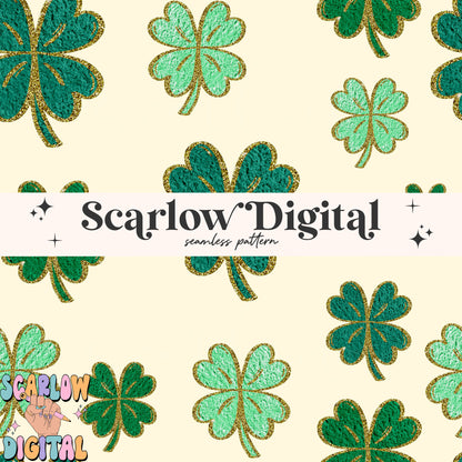 Faux Chenille Shamrock Seamless Pattern-St Patrick's Day Sublimation Digital Design Download-lucky seamless pattern, irish seamless pattern