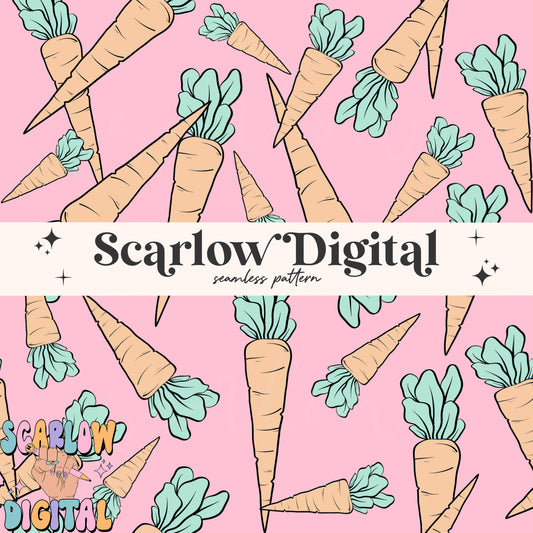Carrots Seamless Pattern-Easter Sublimation Digital Design Download-girl easter seamless pattern, seamless files for girls, girly easter