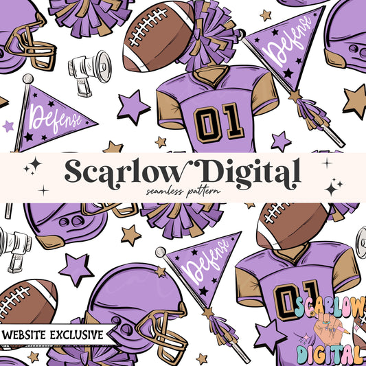 Website Exclusive: Purple and Gold Football Seamless Pattern Digital Design Download